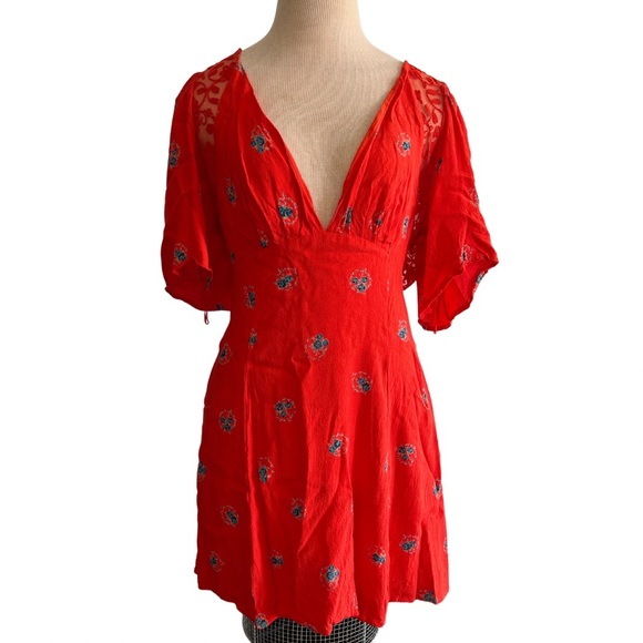 Free People Mockingbird Red Floral Mini Dress - 6 - Picture 5 of 11